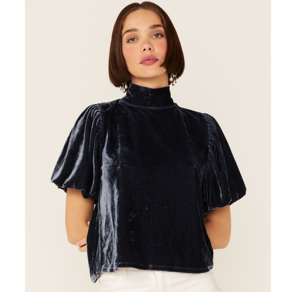 Free People Claudia Velvet Puff Sleeve Blouse - Picture 5 of 15